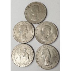 GREAT BRITAIN UK 1965 and 1977 . CROWNS . 5 COINS